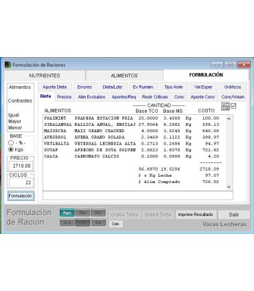 WINRAC: Software de Formulación de Raciones Multiespecie de Cooprinsem