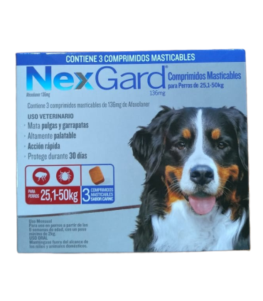 Nexgard 136 mg para perros de 25,1- 50 kgs (3 comprimidos)