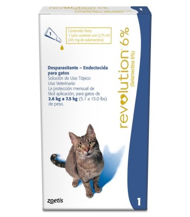 Revolution 6% pipeta 0,75 ml para gatos de 2,6 a 7,5 kgs