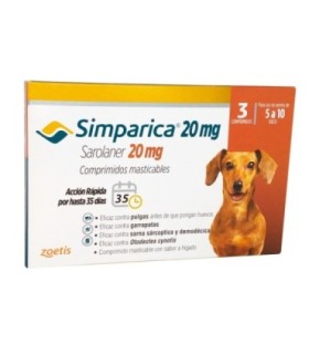 Simparica 20 mg, para perros de 5 a 10 kgs, 3 blister x 1 tableta