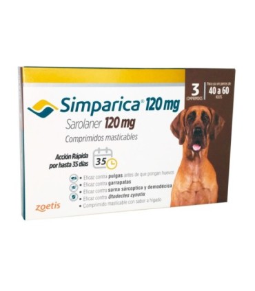 Simparica 120 mg, para perros de 40 a 60 kgs, 3 blister x 1 tableta