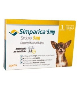 Simparica 5mg, para perros de 1,3 a 2,5 kgs, blister x 1 tableta