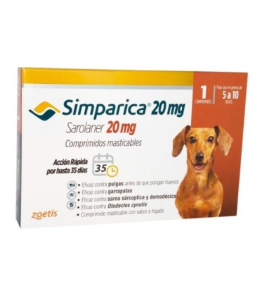 Simparica 20 mg, para perros de 5 a 10 kgs, blister x 1 tableta