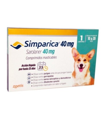 Simparica 40 mg, para perros de 10 a 20 kgs, blister x 1 tableta