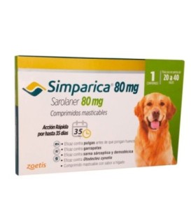 Simparica 80 mg, para perros de 20 a 40 kgs, blister x 1 tableta