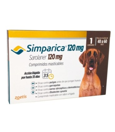 Simparica 120 mg, para perros de 40 a 60 kgs, blister x 1 tableta