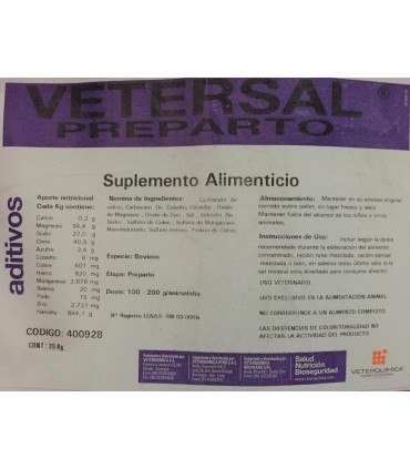 Sal Mineral Polvo Vetersal Pre-Parto 25 Kgs