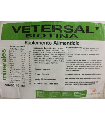 Sal Mineral Polvo Vetersal C/Biotina 25 Kgs