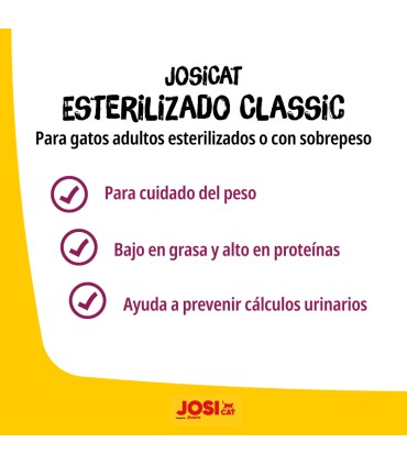 Josicat Esterilizado Classic 10 Kgs - Gato Adulto - Esterilizado / Cuidado Urinario (pH)