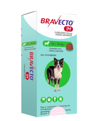 Bravecto 1M 200 mg para perros de 10 a 20 kgs - 1 Tableta