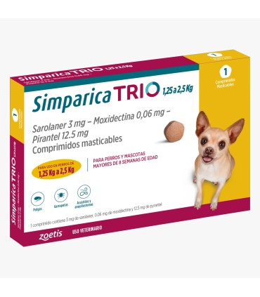 Simparica Trio 1.25-2.5 kgs - 1 comprimido