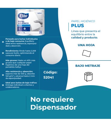Papel Higiénico Rollo Una Hoja 12 Pq x 4 Un x 50 Mts Elite Professional