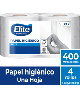 Papel higiénico una hoja  4 Rollos por 400 mts - Elite Professional