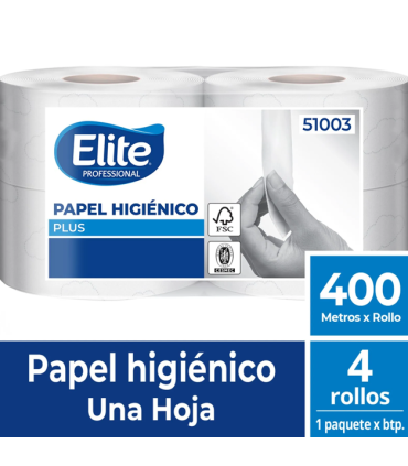 Papel higiénico una hoja  4 Rollos por 400 mts - Elite Professional