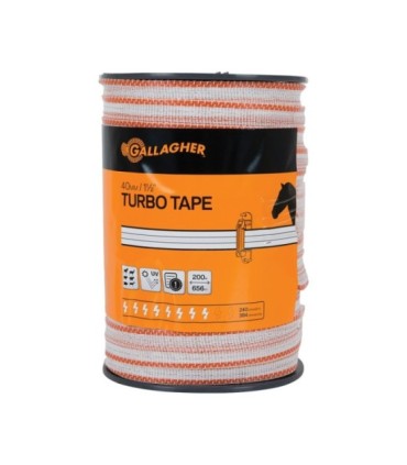 Cinta Turbo Gallagher blanca/naranja 40 mm x 200 m