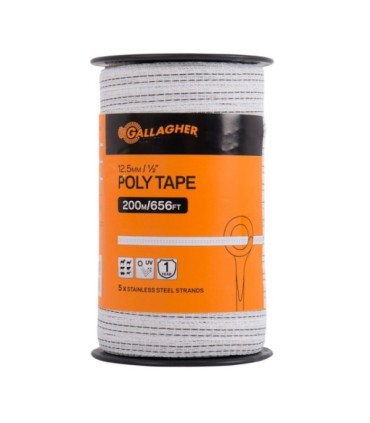 Cinta Poly Gallagher blanca 12,5 mm x 200 m