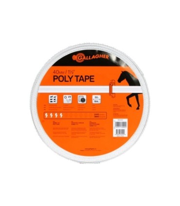 Cinta Poly Gallagher blanca 40 mm x 50 m